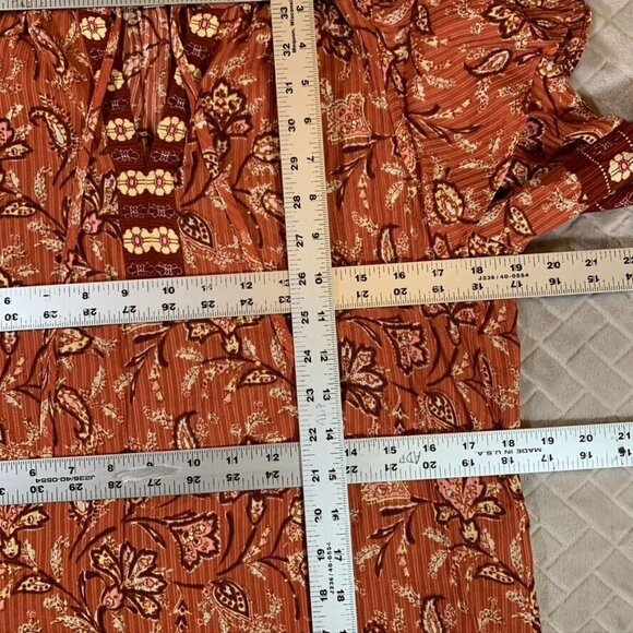 Loft Womens Small Blouse Gauzy Long Ruffle Sleeve Floral Geometric Boho Festival - Picture 5 of 10